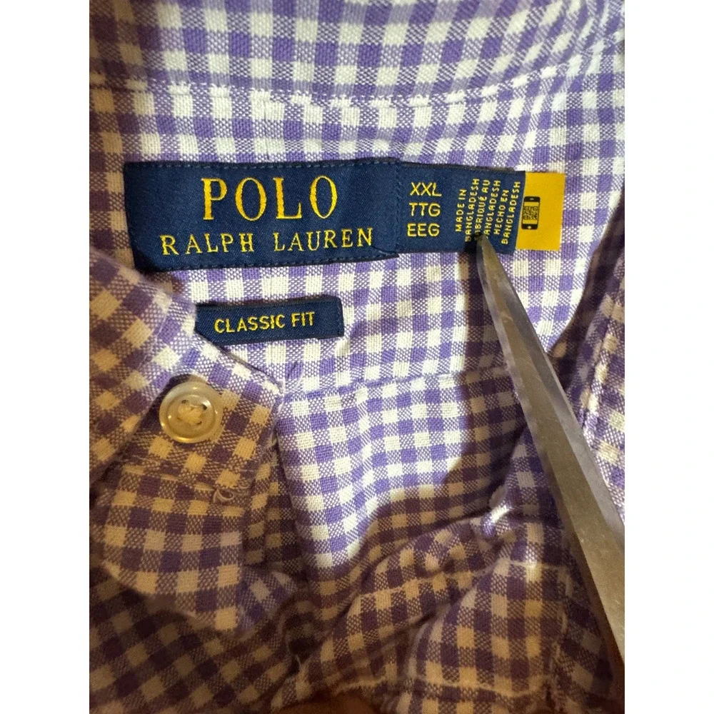 Polo Ralph‎ Lauren Mens XXL Classic Fit Gingham Button Down Shirt Purple White